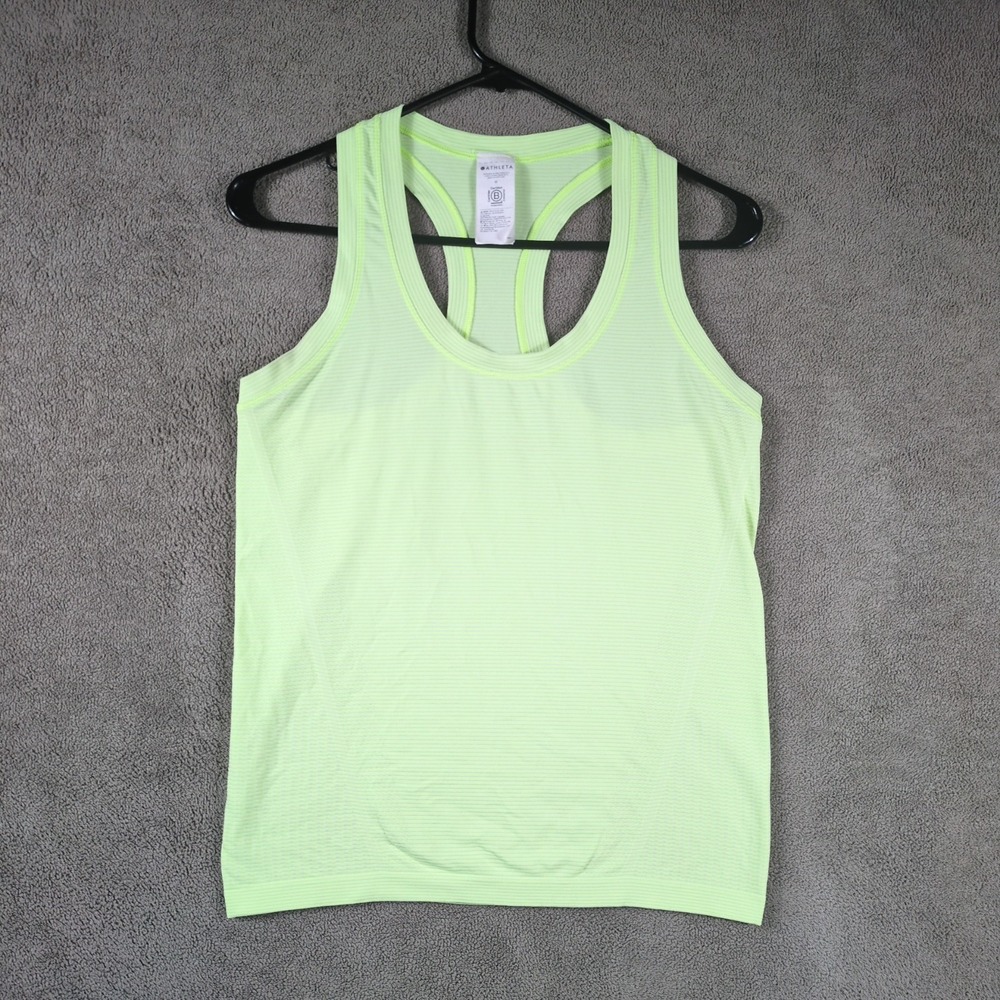 Athleta Tank Top Womens Medium Green Striped Stretch Racerback Gym Yoga Training